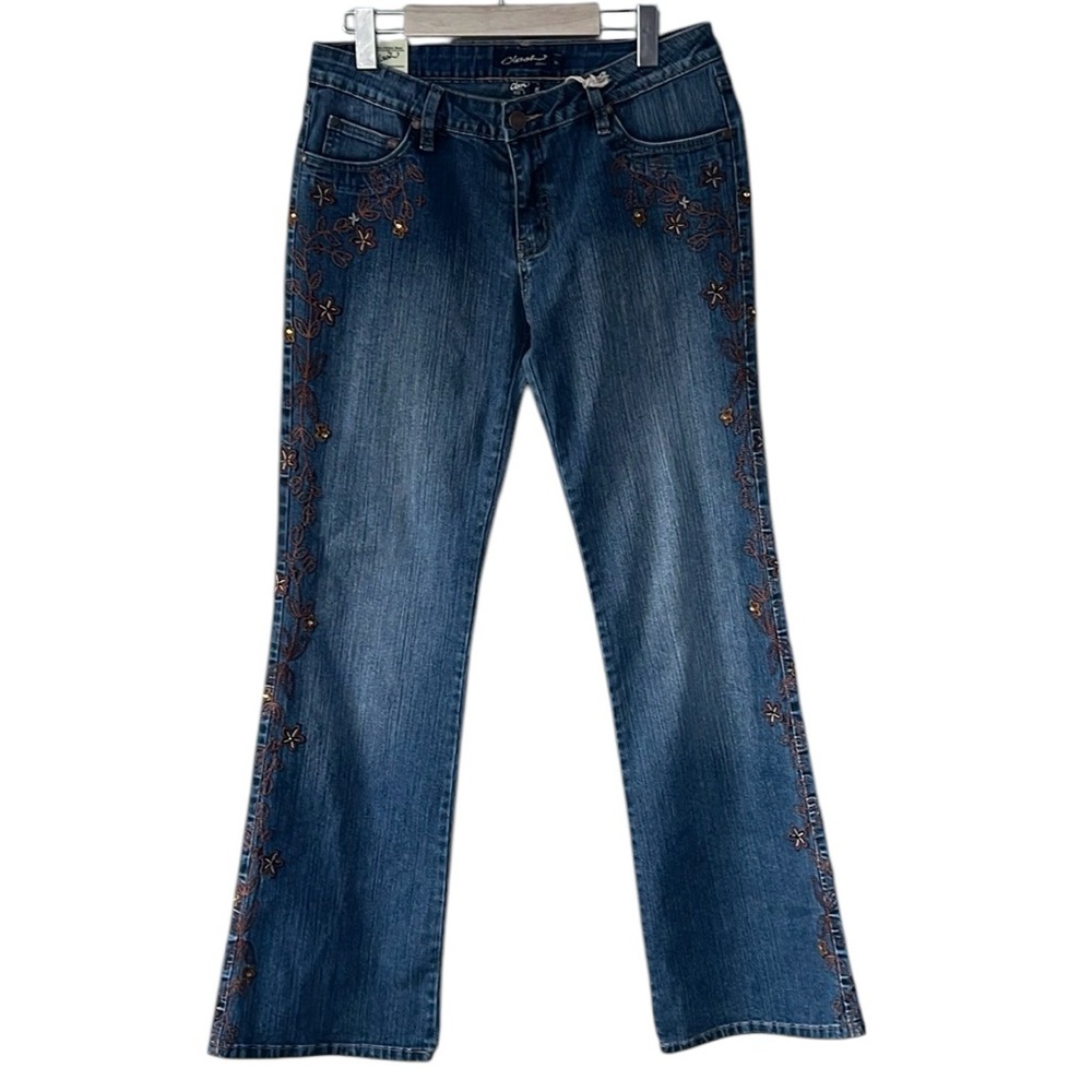 NWT Clash Jeans Embellished Embroidery Wide Leg Mid Rise Women’s Size 11 32”x32”
